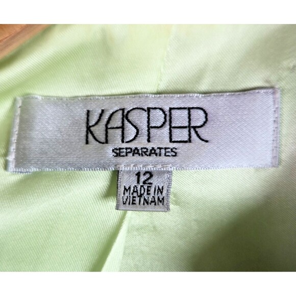 Kasper Blazer 12 Green Open Front Striped Lined Career Modern Textured Colorful - Picture 3 of 13